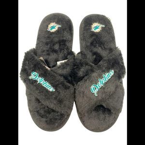 NFL Women's Fur Cross Team Slippers Dolphins -